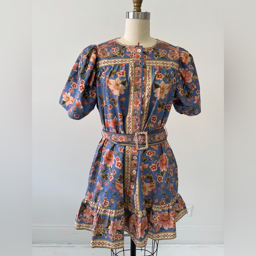 FARM Rio Blue Floral Midi Dress with Pink & Green Accents - Picture 2 of 16